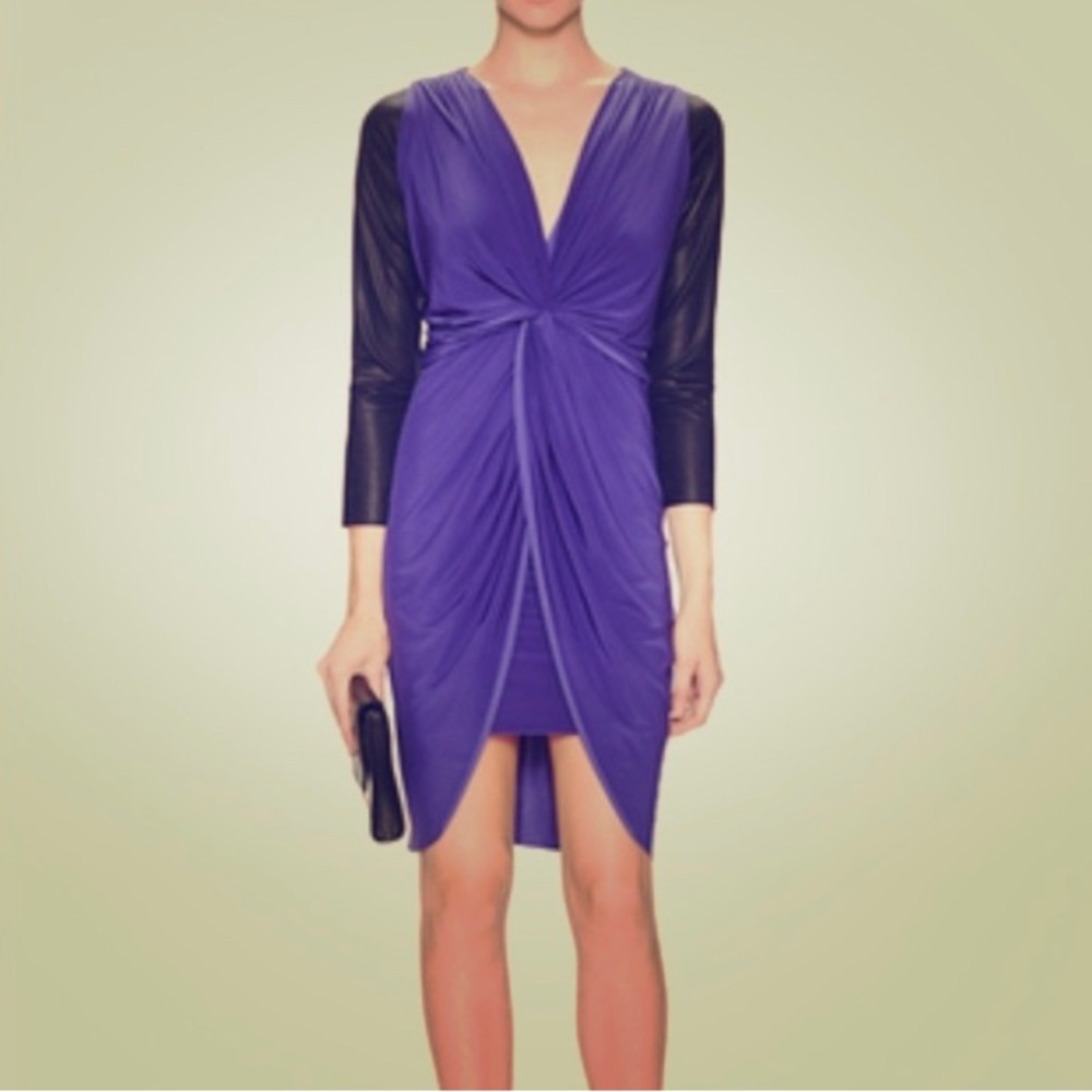 T-BagsLosAngeles Purple and Black gathered dress XS NWT